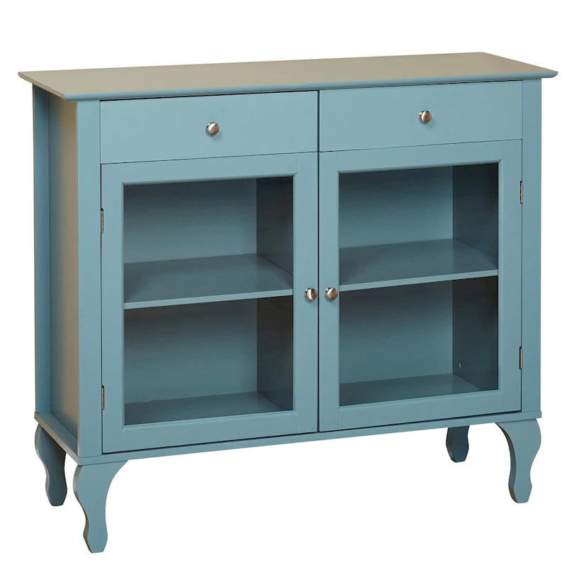 Glass Front Buffet Sideboard with Adjustable Shelves