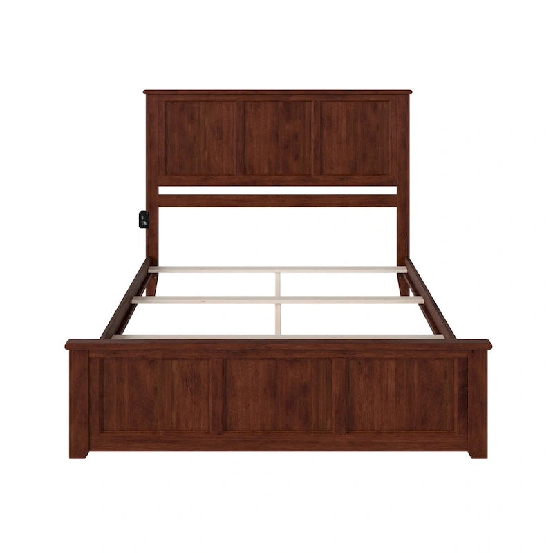 Estrutura de cama Queen com peseira a condizer em nogueira