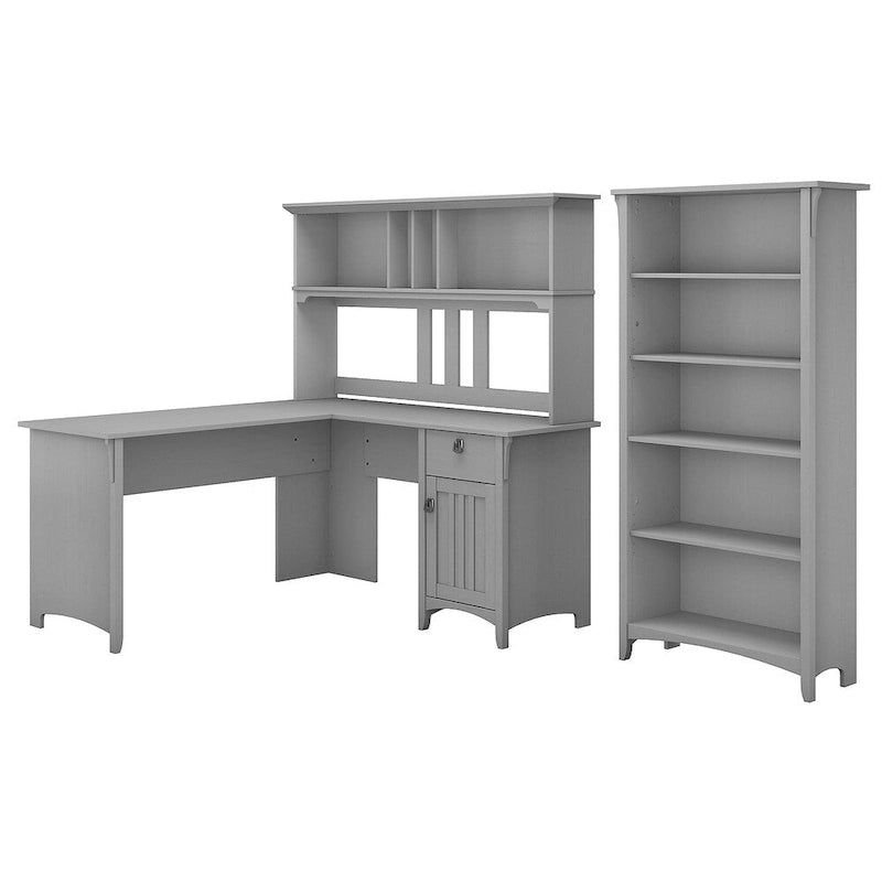60W L-Shaped Desk with Hutch and Bookcase