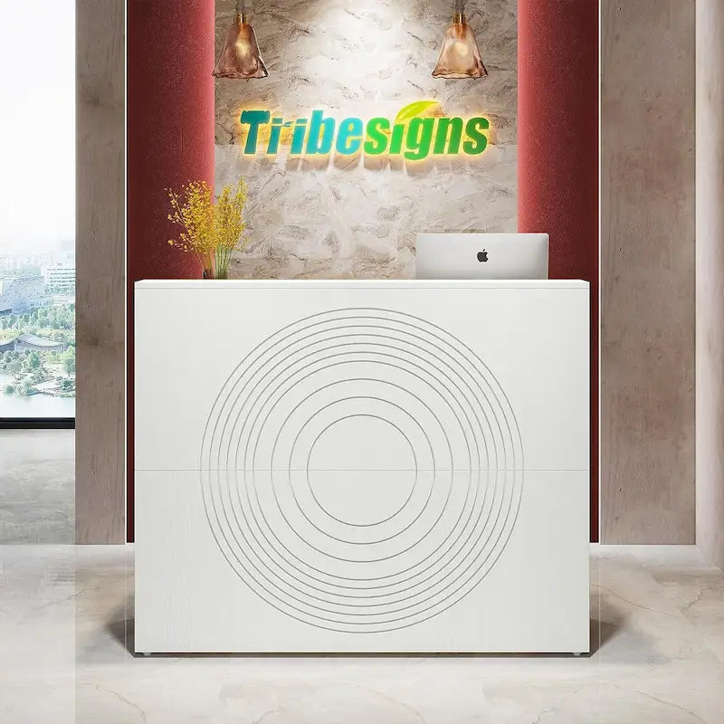 47 inch Reception Desk with Cable Grommet, Modern Front Desk Retail Counter for Checkout, Lobby, Beauty Salon
