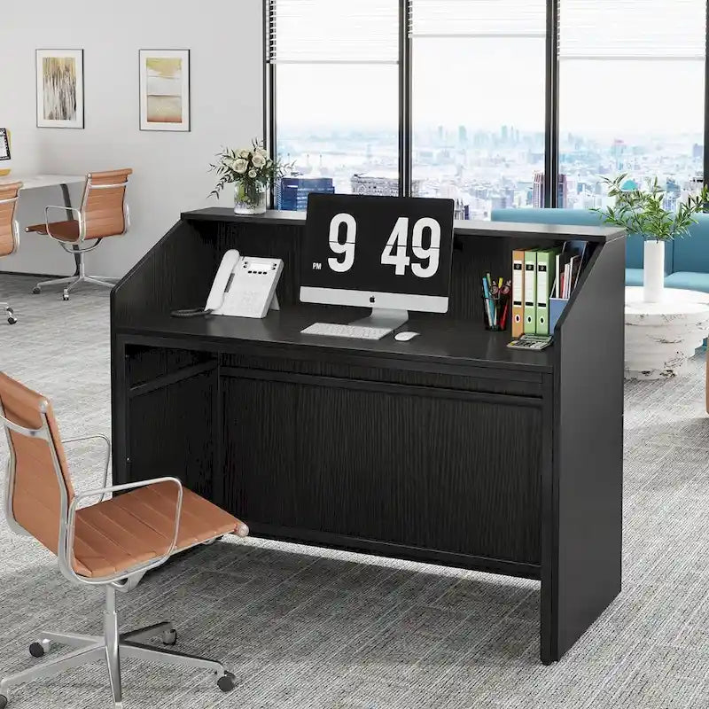 47 inch Reception Desk with Cable Grommet, Modern Front Desk Retail Counter for Checkout, Lobby, Beauty Salon