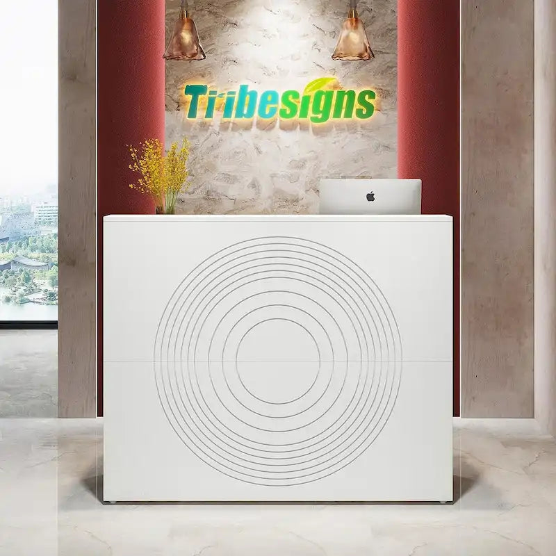 47 inch Reception Desk with Cable Grommet, Modern Front Desk Retail Counter for Checkout, Lobby, Beauty Salon