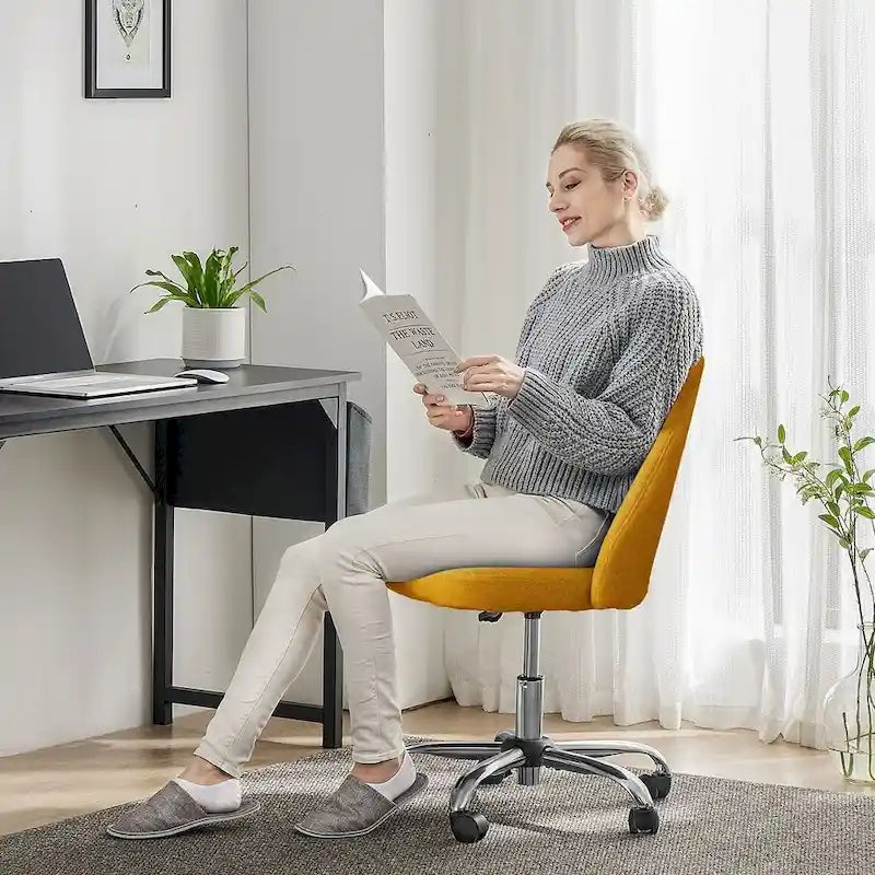 Office Chair with Wheels, Adjustable Height Fabric Upholstered Computer Desk Chair Swivel