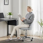 Office Chair with Wheels, Adjustable Height Fabric Upholstered Computer Desk Chair Swivel