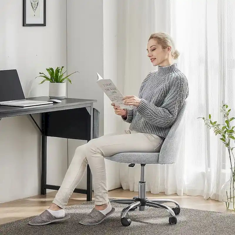 Office Chair with Wheels, Adjustable Height Fabric Upholstered Computer Desk Chair Swivel