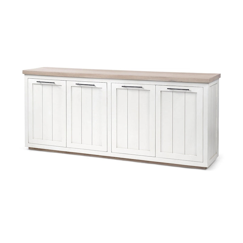 Light Brown & White Solid Wood w/ 4 Cabinet Door Sideboard