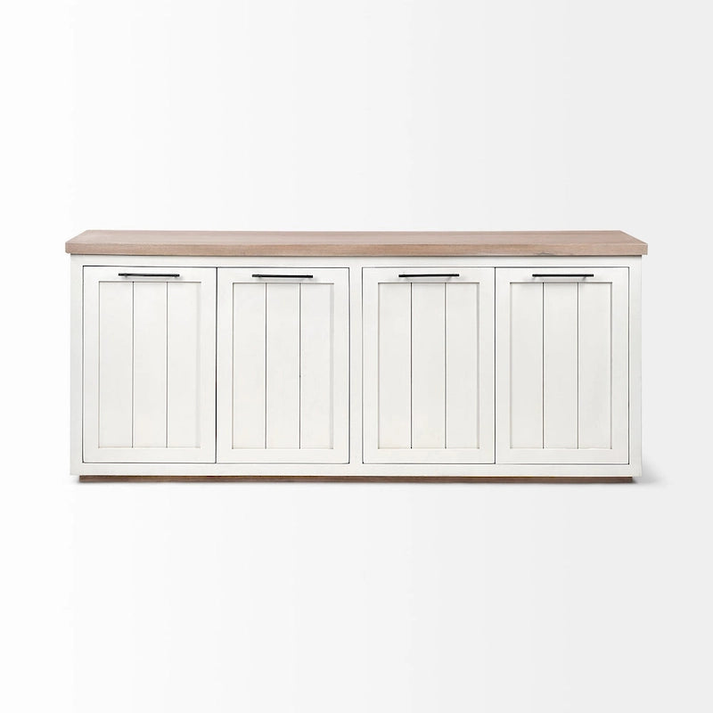 Light Brown & White Solid Wood w/ 4 Cabinet Door Sideboard