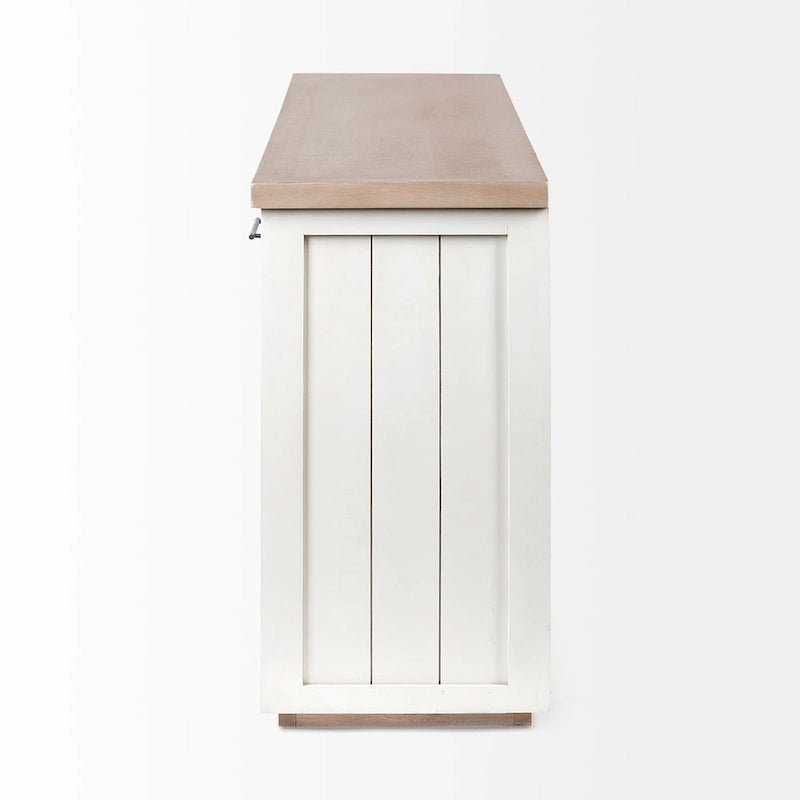Light Brown & White Solid Wood w/ 4 Cabinet Door Sideboard