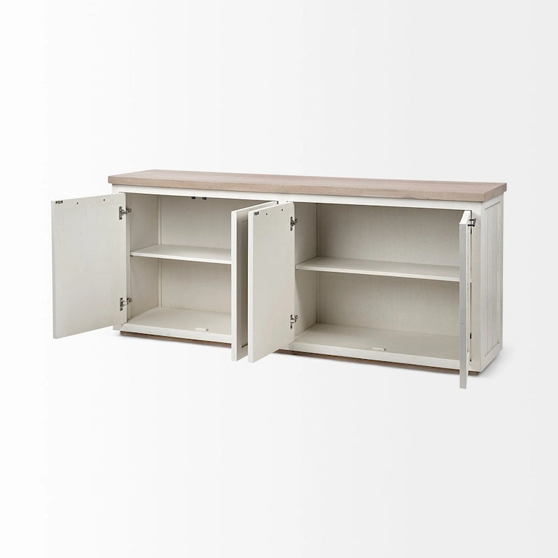 Light Brown & White Solid Wood w/ 4 Cabinet Door Sideboard