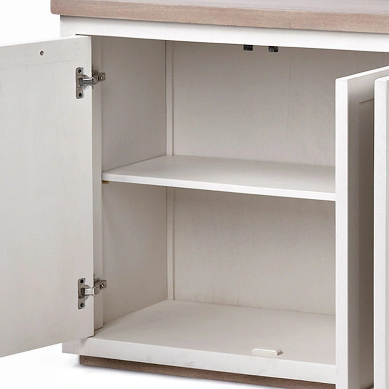 Light Brown & White Solid Wood w/ 4 Cabinet Door Sideboard