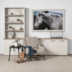 Light Brown & White Solid Wood w/ 4 Cabinet Door Sideboard