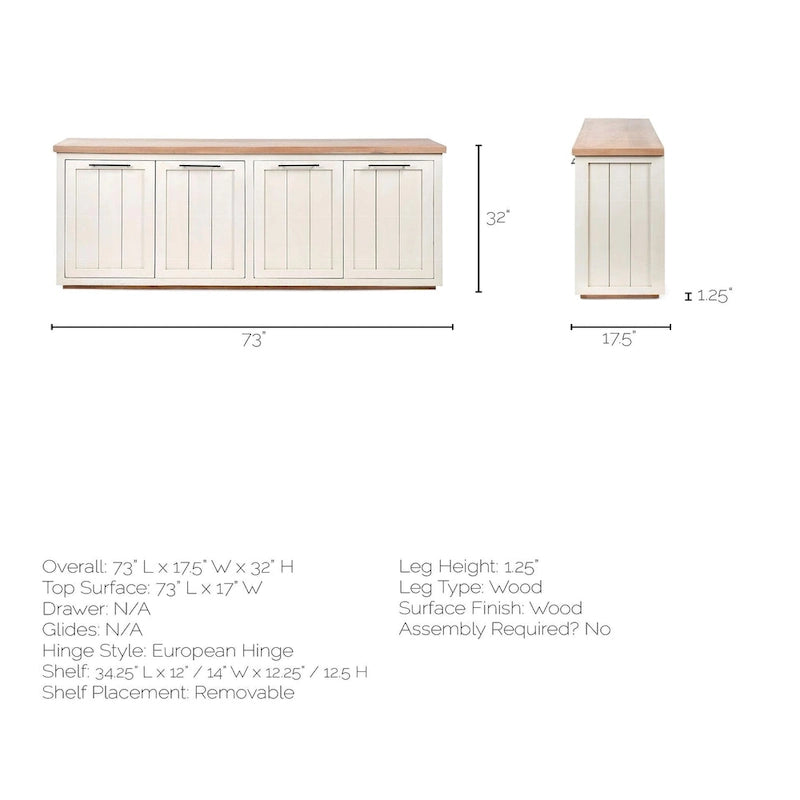 Light Brown & White Solid Wood w/ 4 Cabinet Door Sideboard