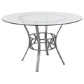48 Round Glass Dining Table with Crescent Style Metal Frame