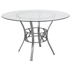 48 Round Glass Dining Table with Crescent Style Metal Frame