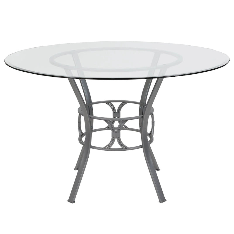 48 Round Glass Dining Table with Crescent Style Metal Frame