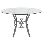 48 Round Glass Dining Table with Crescent Style Metal Frame
