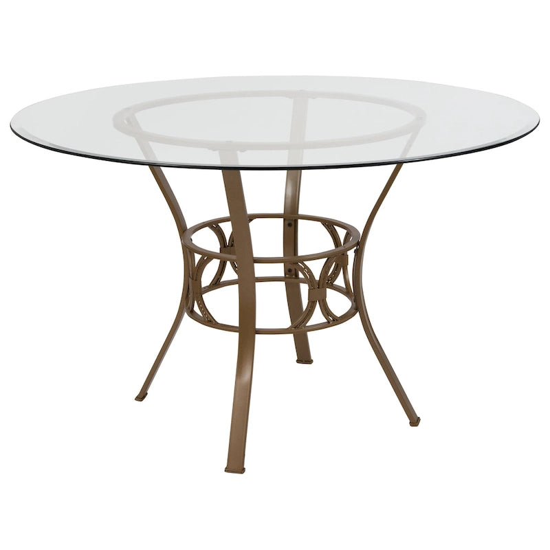 48 Round Glass Dining Table with Crescent Style Metal Frame