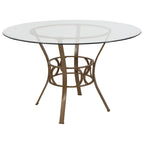 48 Round Glass Dining Table with Crescent Style Metal Frame