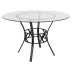 48 Round Glass Dining Table with Crescent Style Metal Frame