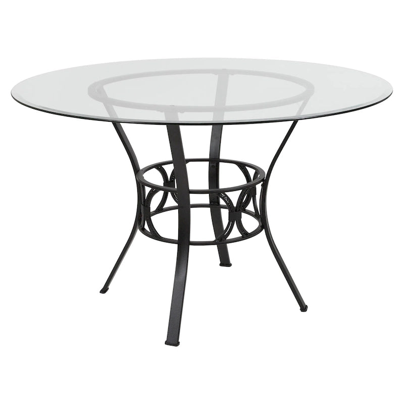 48 Round Glass Dining Table with Crescent Style Metal Frame