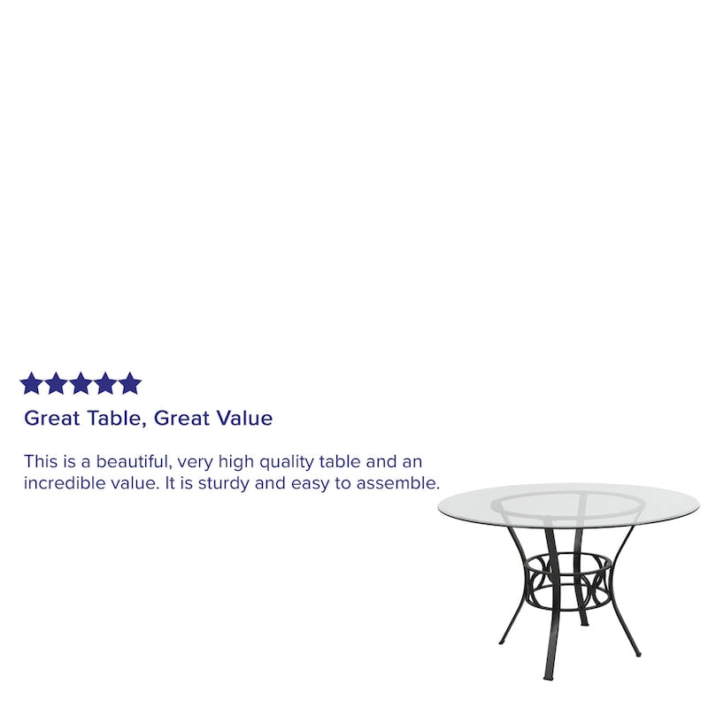 48 Round Glass Dining Table with Crescent Style Metal Frame
