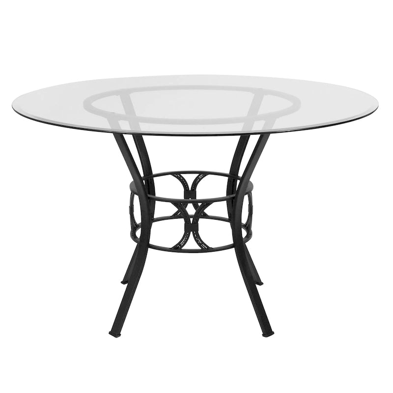 48 Round Glass Dining Table with Crescent Style Metal Frame
