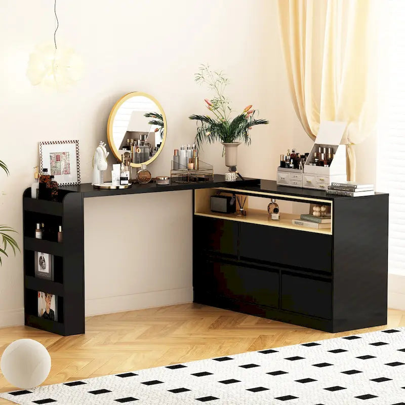 Bílý toaletní stolek s kosmetickým zrcadlem, multifunkční nábytek, domácí stůl, rohový, otočný