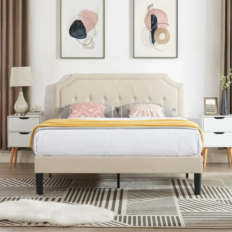 Upholstered Platform Bed frames with Adjustable Headboard