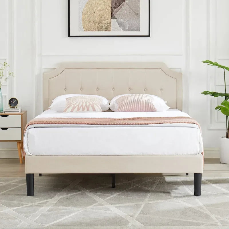 Upholstered Platform Bed frames with Adjustable Headboard