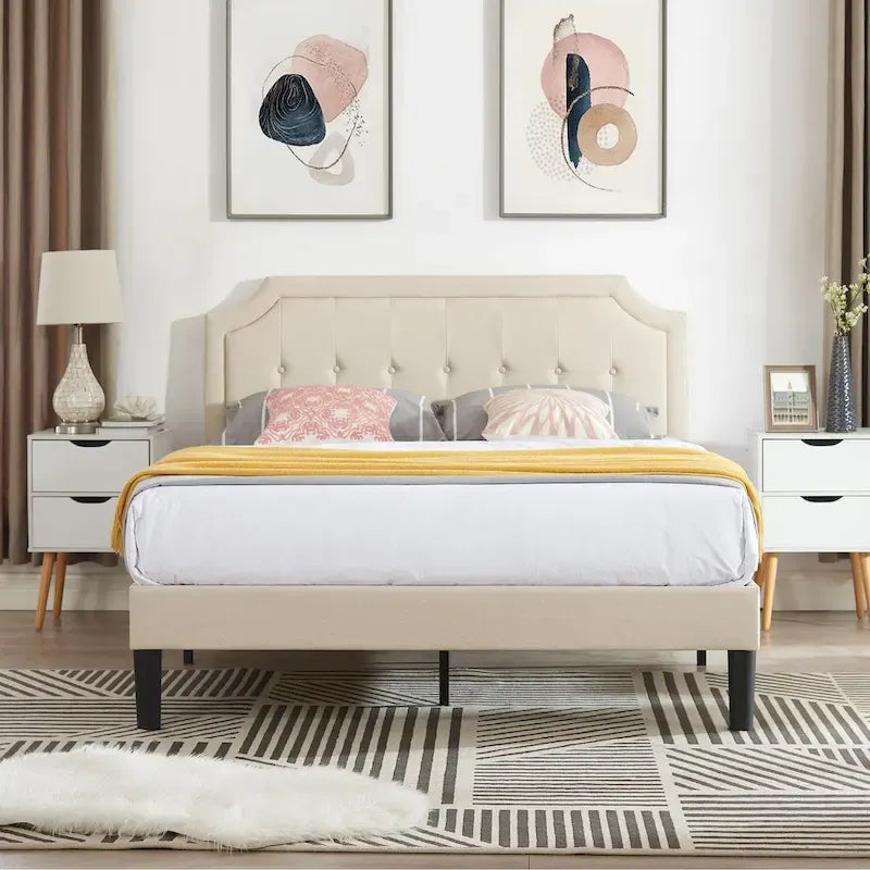 Upholstered Platform Bed frames with Adjustable Headboard
