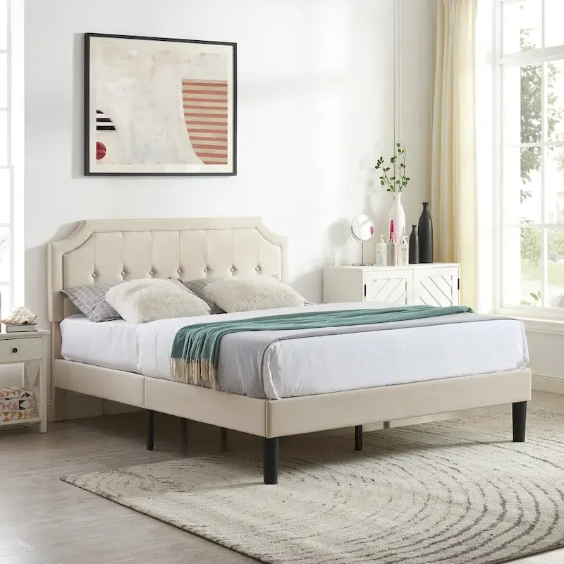 Upholstered Platform Bed frames with Adjustable Headboard