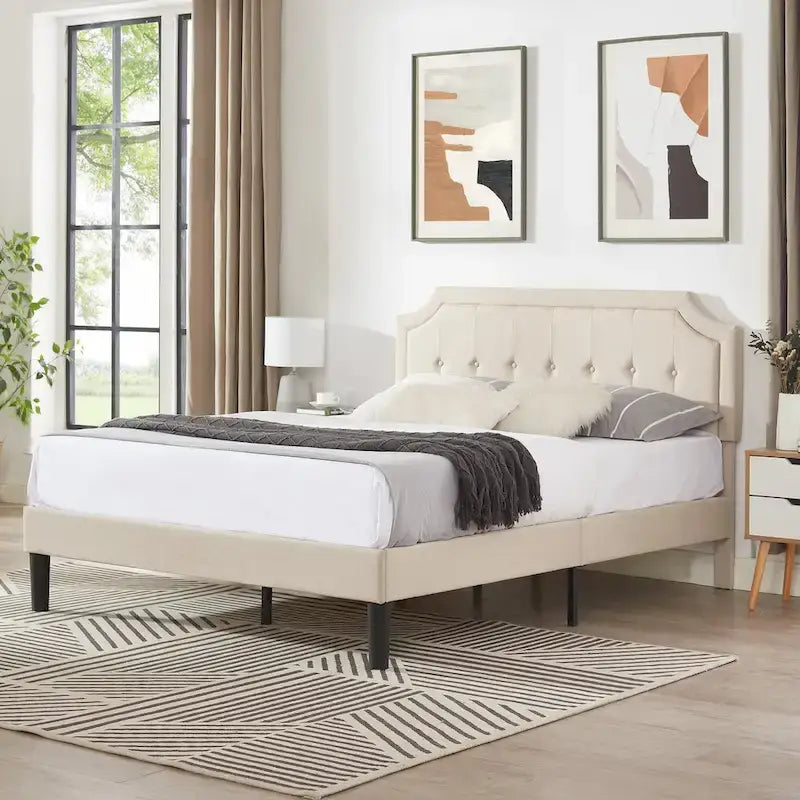 Upholstered Platform Bed frames with Adjustable Headboard