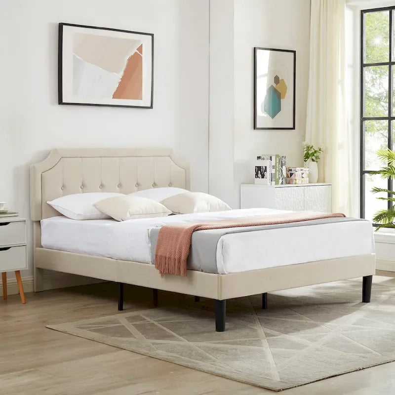 Upholstered Platform Bed frames with Adjustable Headboard