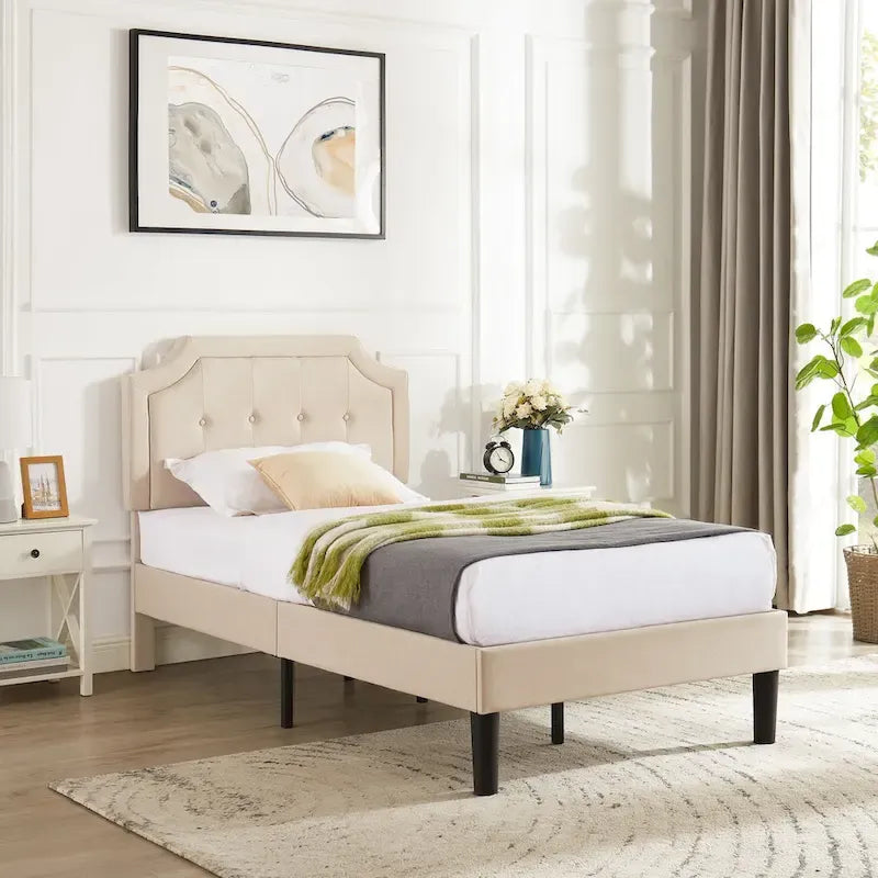Upholstered Platform Bed frames with Adjustable Headboard