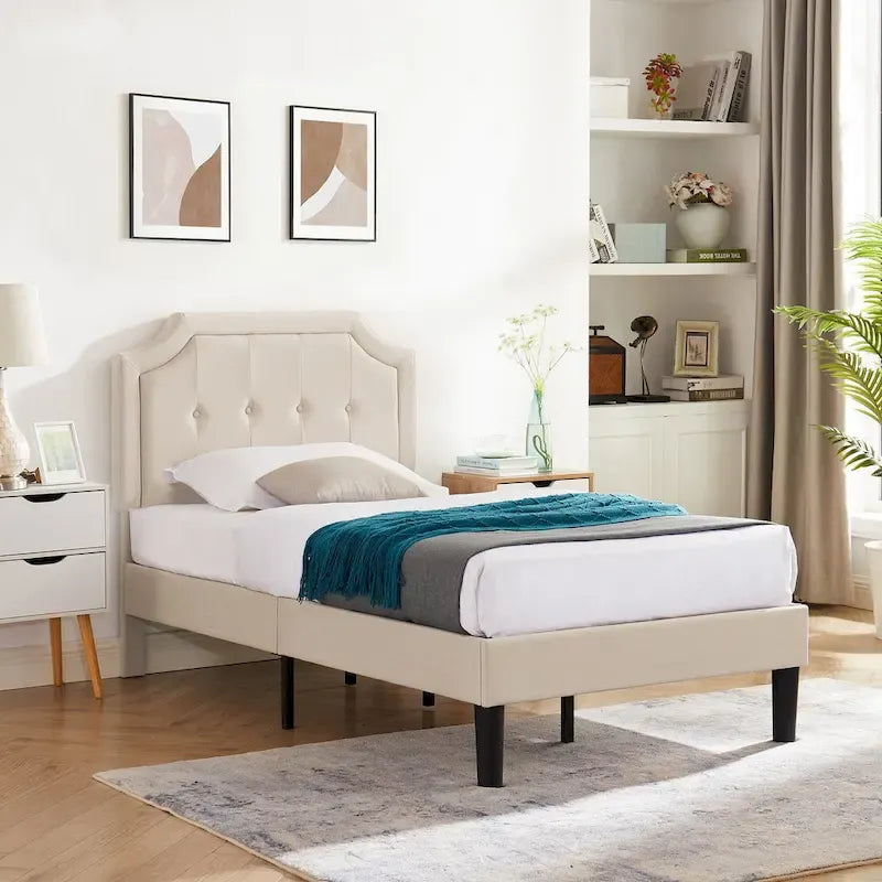 Upholstered Platform Bed frames with Adjustable Headboard