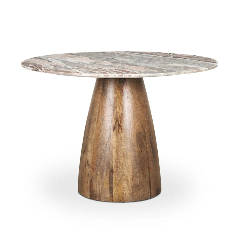 Allyson Round Medium Brown w/ Pink Marble Pedestal Dining Table - 42.0L x 42.0W x 30.0H