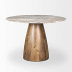 Round Medium Brown w/ Pink Marble Pedestal Dining Table - 42.0L x 42.0W x 30.0H