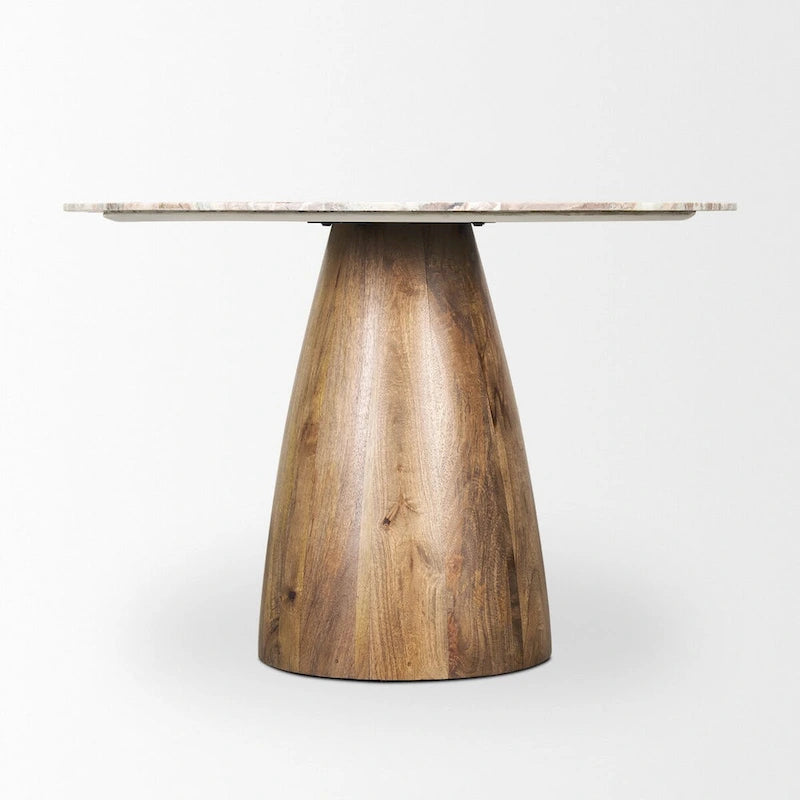 Round Medium Brown w/ Pink Marble Pedestal Dining Table - 42.0L x 42.0W x 30.0H