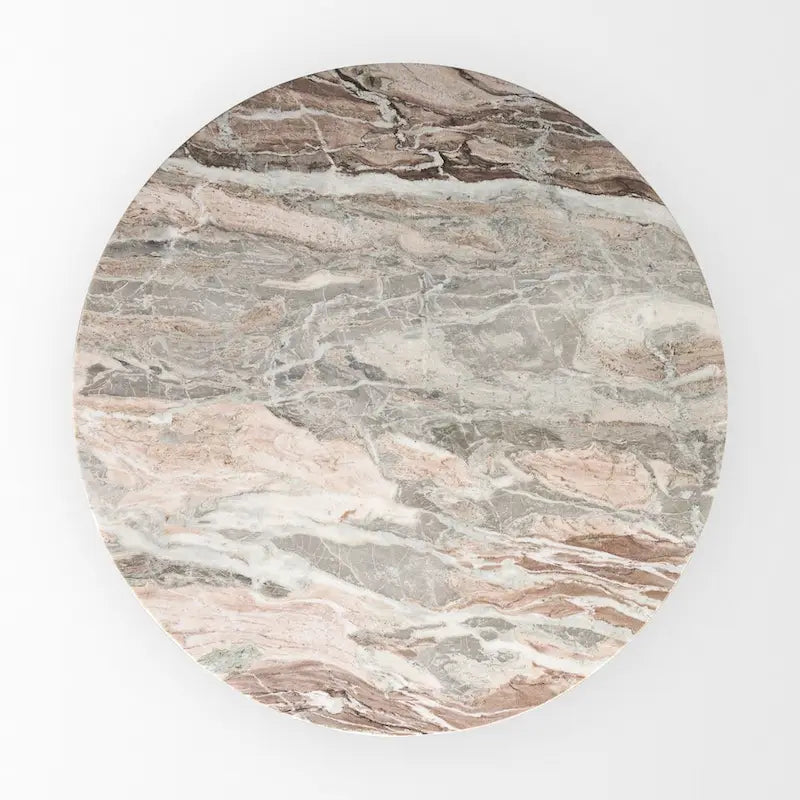 Round Medium Brown w/ Pink Marble Pedestal Dining Table - 42.0L x 42.0W x 30.0H
