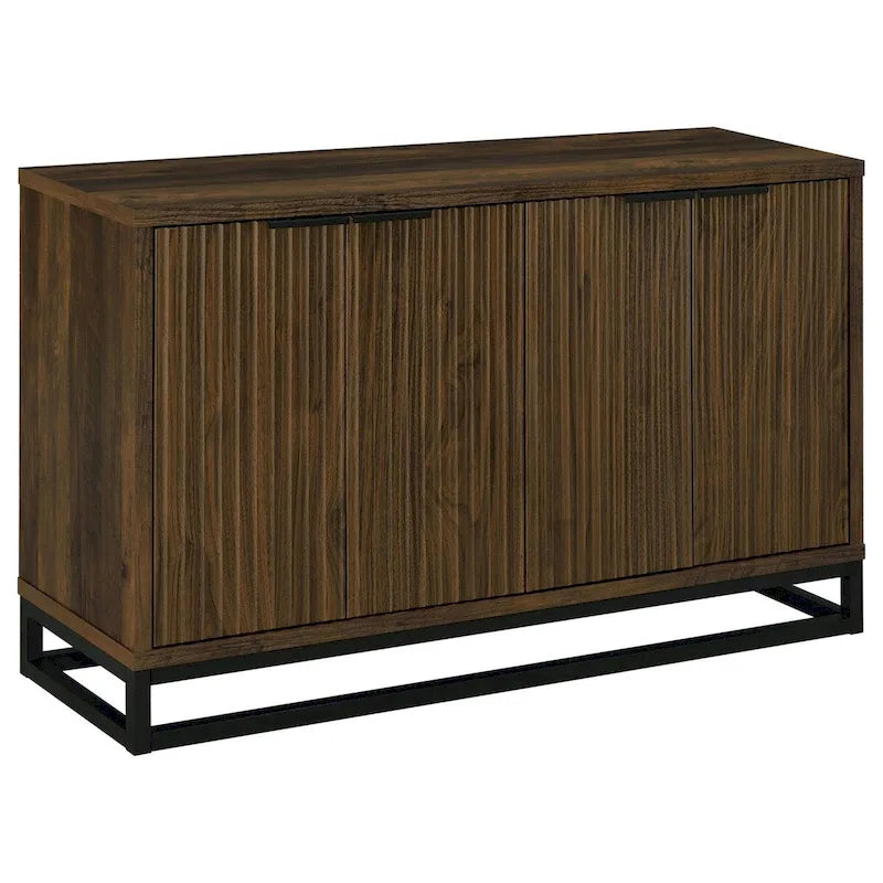 47-Zoll-Sideboard, Konsolenschrank mit 4 Türen, geschnitzten Paneelen, Schwarz und Braun