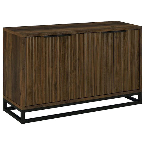 Buffet-console de 47 pouces à 4 portes, panneaux sculptés, noir et marron