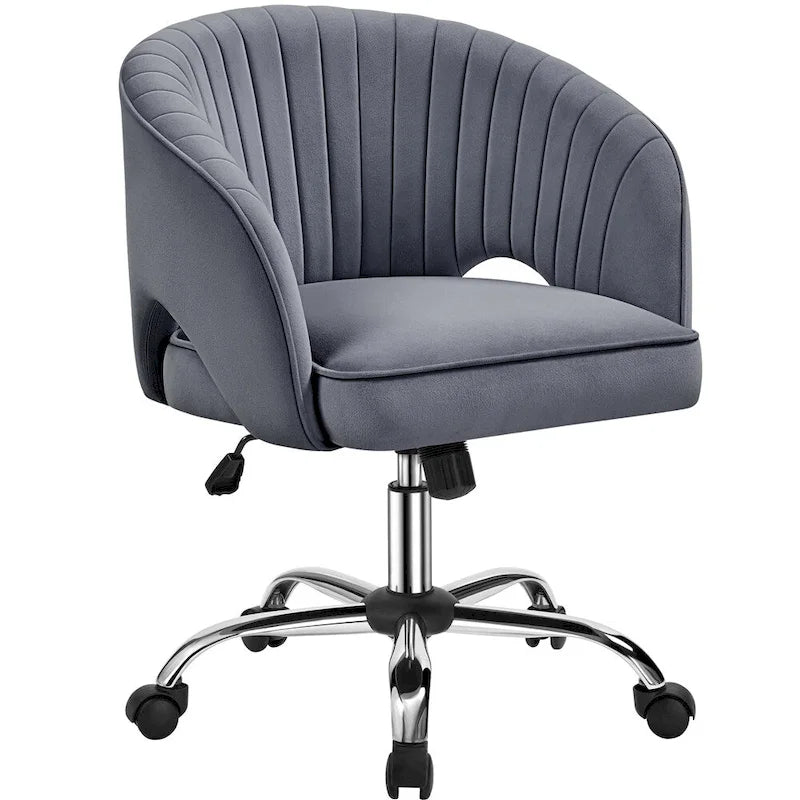Velvet Office Chair with Tufted Barrel Back and Rolling Wheels