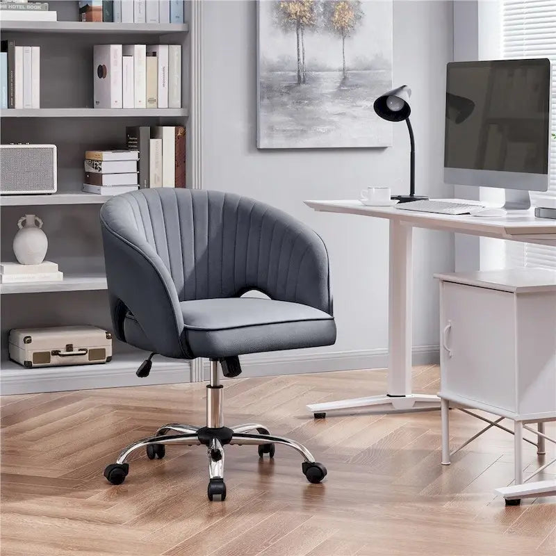 Velvet Office Chair with Tufted Barrel Back and Rolling Wheels