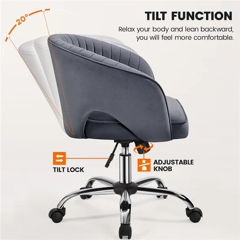 Velvet Office Chair with Tufted Barrel Back and Rolling Wheels