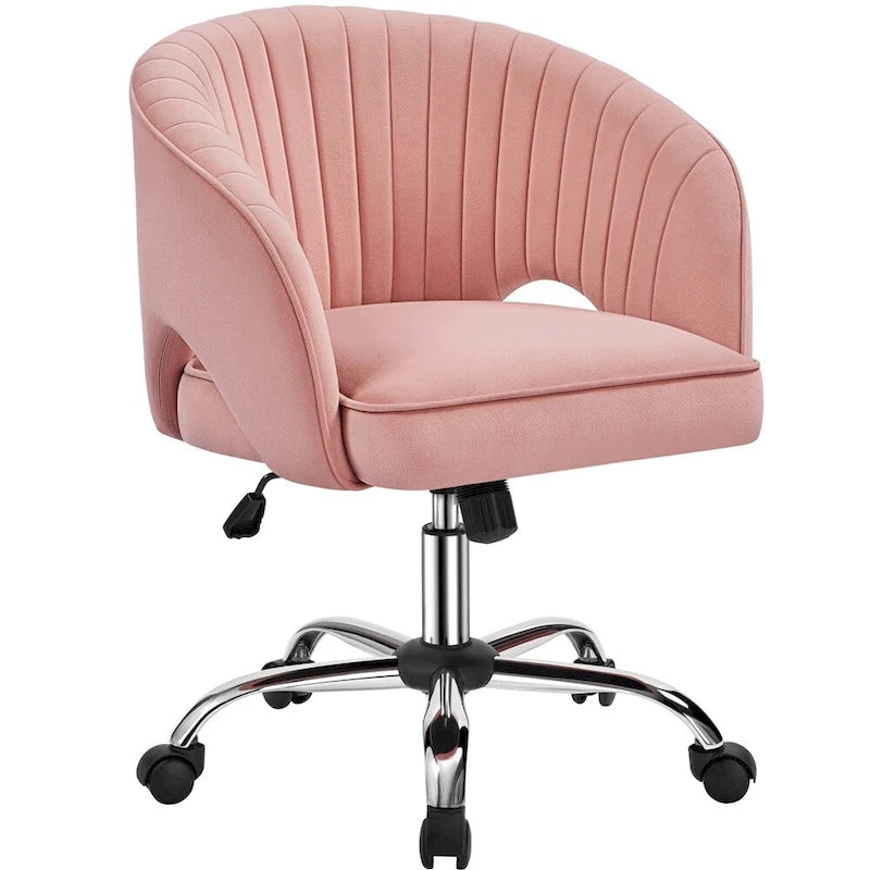 Velvet Office Chair with Tufted Barrel Back and Rolling Wheels