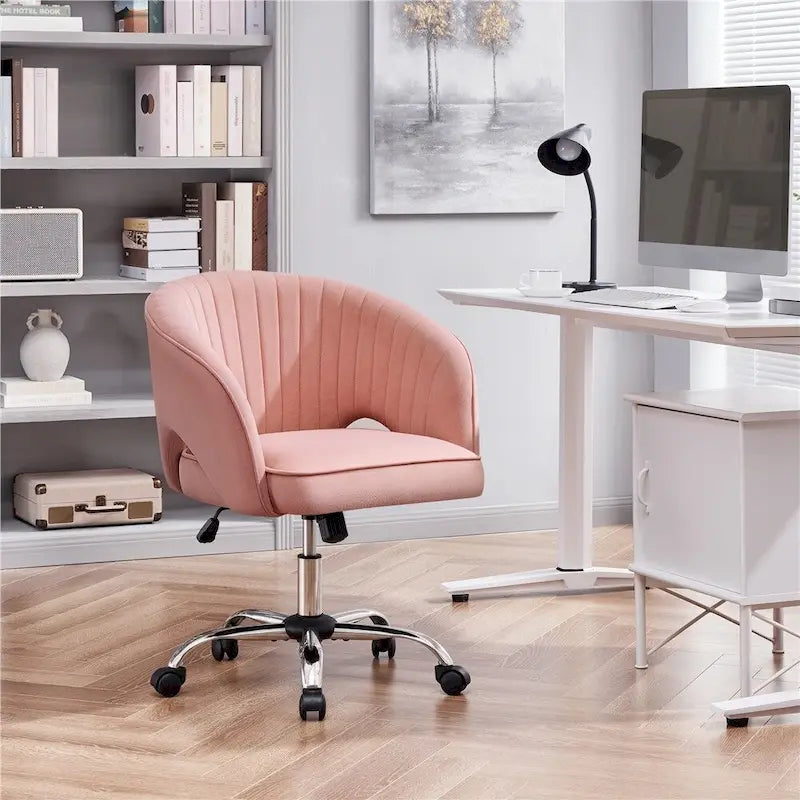 Velvet Office Chair with Tufted Barrel Back and Rolling Wheels