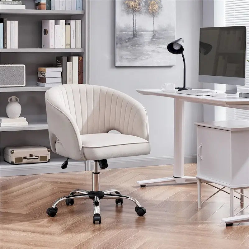 Velvet Office Chair with Tufted Barrel Back and Rolling Wheels