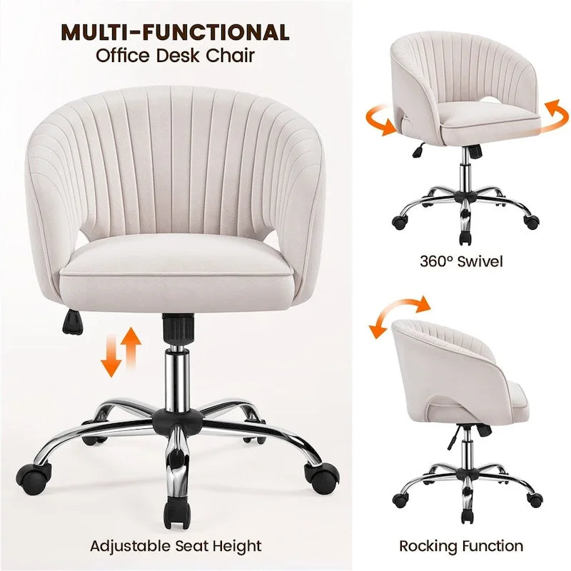 Velvet Office Chair with Tufted Barrel Back and Rolling Wheels