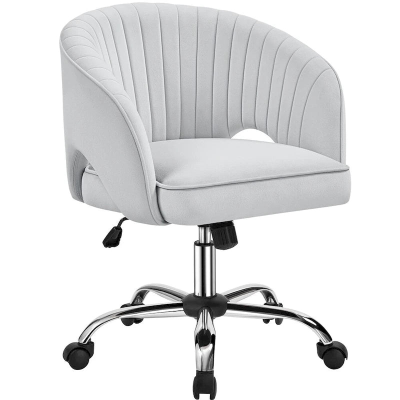 Velvet Office Chair with Tufted Barrel Back and Rolling Wheels
