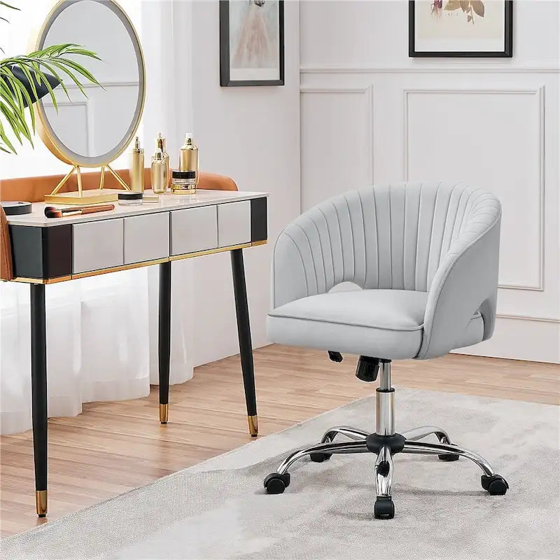 Velvet Office Chair with Tufted Barrel Back and Rolling Wheels